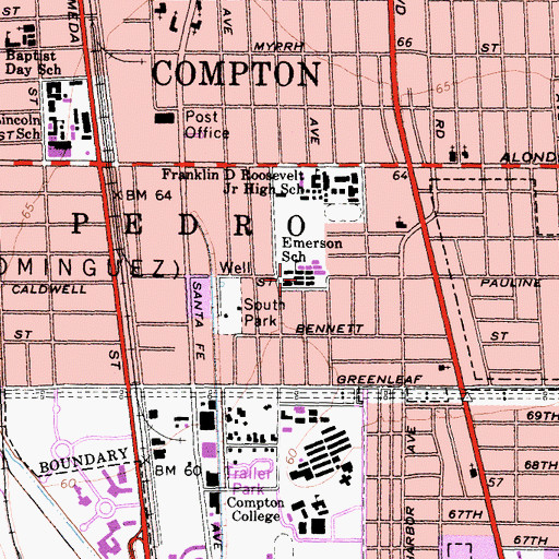 Topographic Map of Emerson Elementary School, CA