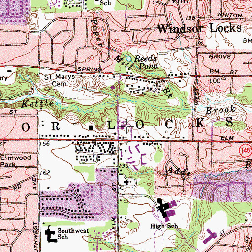 Topographic Map of Windsor Locks Fire Department, CT