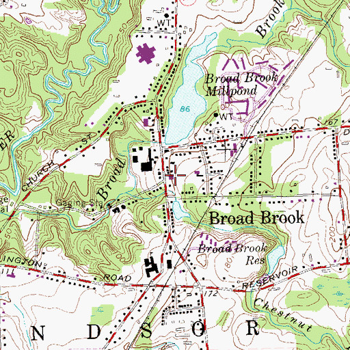 Topographic Map of Broad Brook Volunteer Fire Department, CT