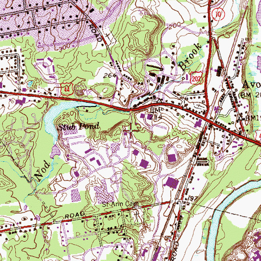 Topographic Map of Avon Volunteer Fire Department Station 1, CT