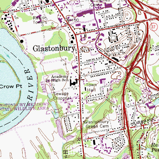 Topographic Map of Glastonbury Fire Marshal's Office, CT
