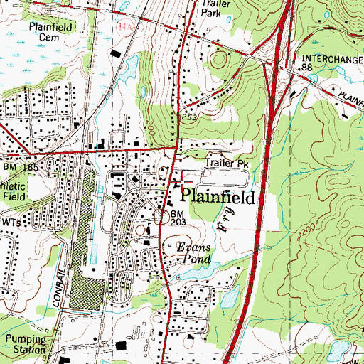 Topographic Map of Plainfield Fire Company 1 Station 95, CT