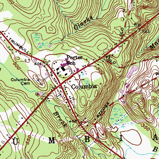 Topographic Map of Columbia Volunteer Fire Department, CT