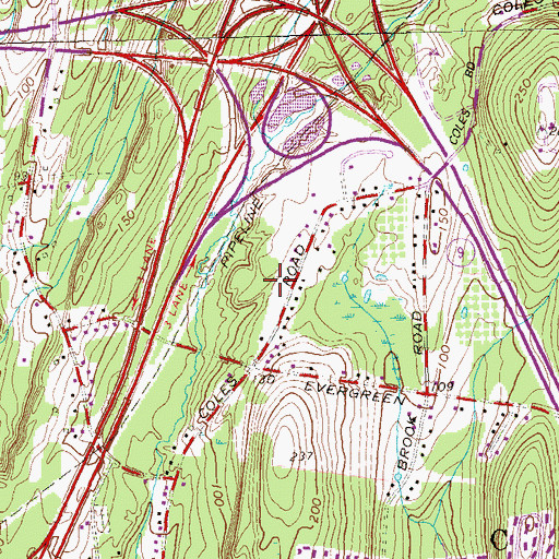 Topographic Map of Cromwell Fire Department Coles Road Station, CT