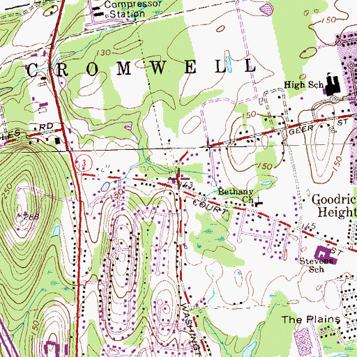 Topographic Map of Cromwell Fire Department Court Street Station, CT