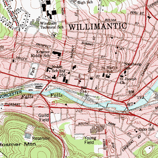 Topographic Map of Willimantic Fire Department, CT