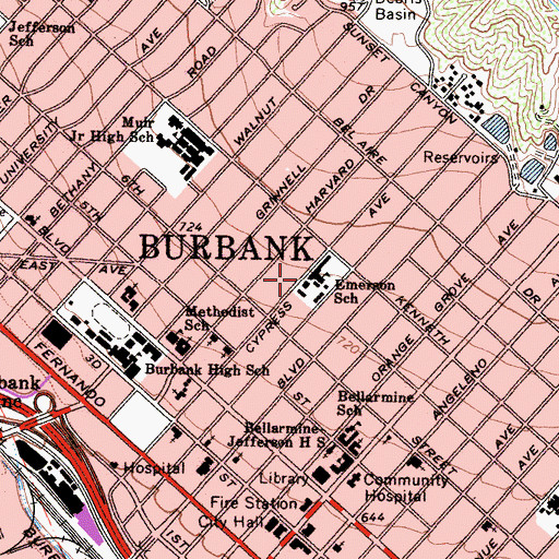 Topographic Map of Emerson Elementary School, CA