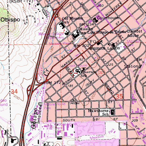 Topographic Map of Emerson School, CA