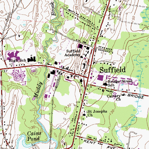 Topographic Map of Suffield Fire Department Station Number 1, CT