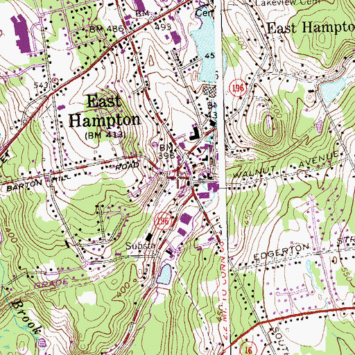 Topographic Map of East Hampton Volunteer Fire Department Company 1 Headquarters, CT