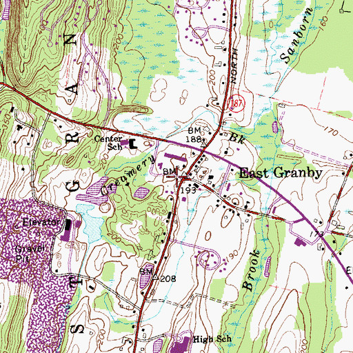 Topographic Map of East Granby Volunteer Fire Department Station 1, CT