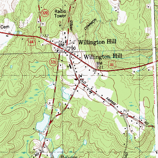 Topographic Map of Willington Hill Fire Department Station 49, CT