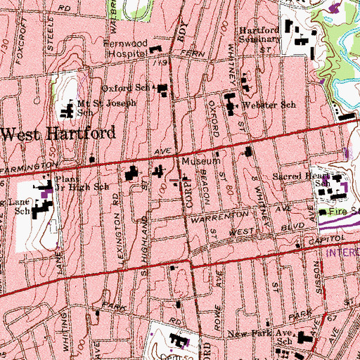 Topographic Map of West Hartford Fire Department Station 1, CT