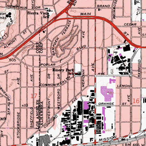 Topographic Map of Emery Park Elementary School, CA