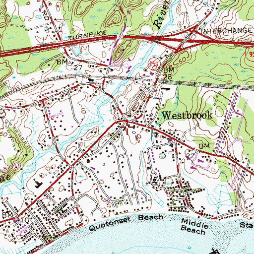 Topographic Map of Westbrook Fire Department Headquarters, CT
