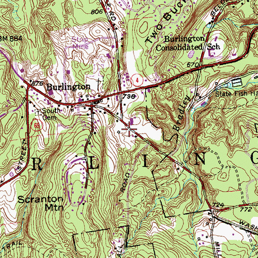 Topographic Map of Burlington Volunteer Fire Department Station 1 Headquarters, CT