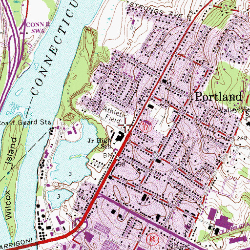 Topographic Map of Portland Fire Department Company 1, CT
