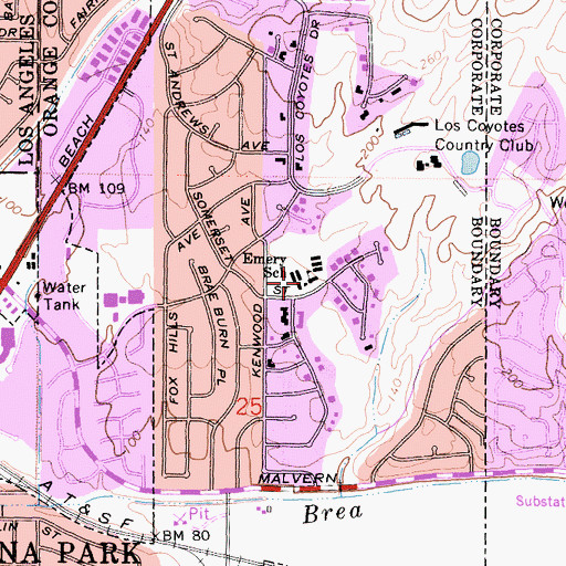 Topographic Map of Charles G Emery Elementary School, CA