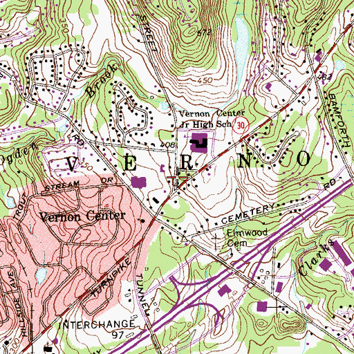 Topographic Map of Vernon Volunteer Fire Department Station 641, CT