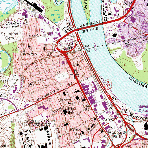 Topographic Map of Middletown Fire Department Headquarters, CT