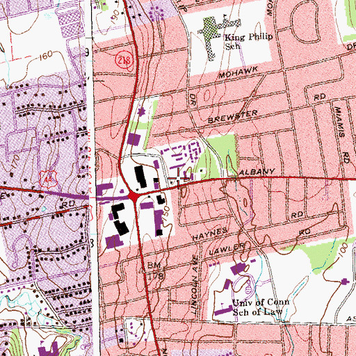 Topographic Map of West Hartford Fire Department Station 4, CT