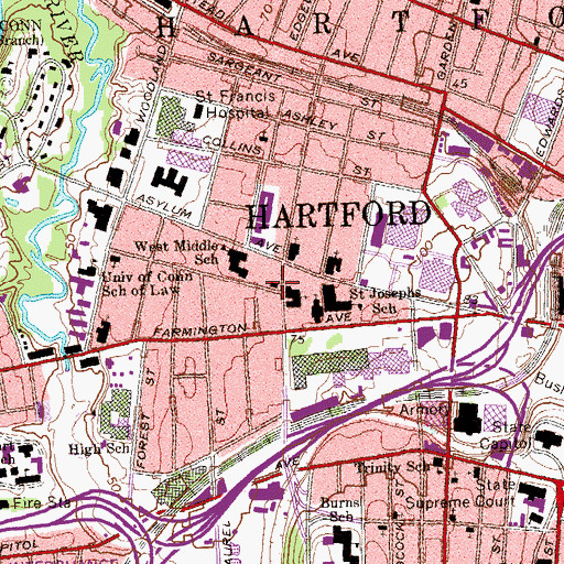 Topographic Map of Hartford Fire Department Company 5, CT