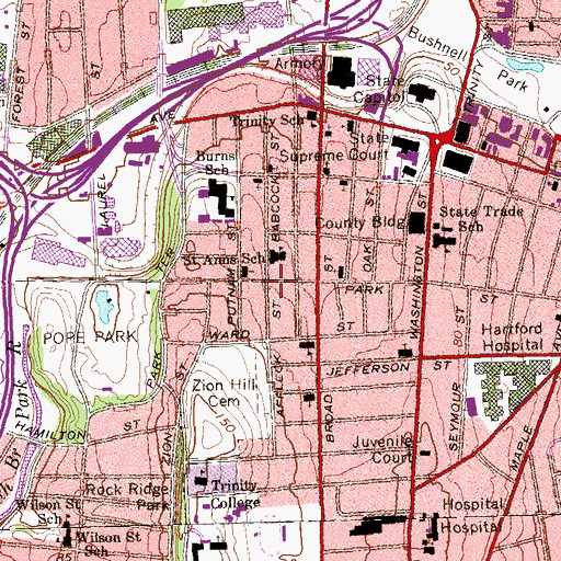 Topographic Map of Hartford Fire Department Company 8, CT