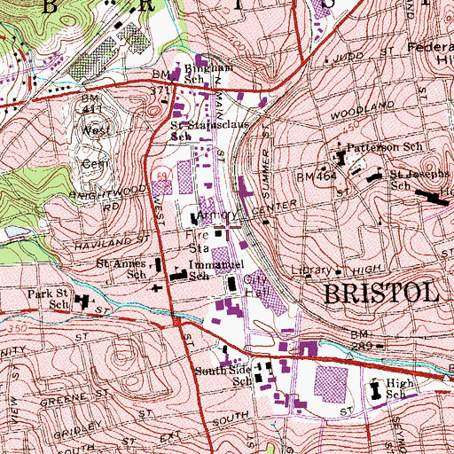 Topographic Map of Bristol Fire Department Engine Company 1 Tower 1, CT
