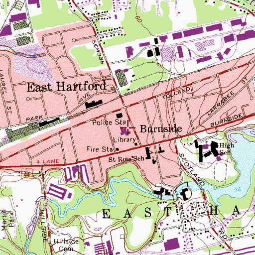 Topographic Map of East Hartford Fire Department Station 3 Headquarters, CT