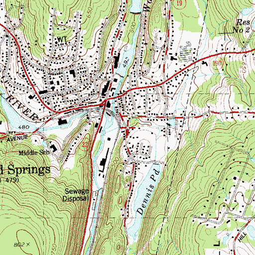 Topographic Map of Stafford Fire Department 1 Station 245, CT