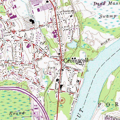 Topographic Map of Cromwell Fire Department West Street Station, CT