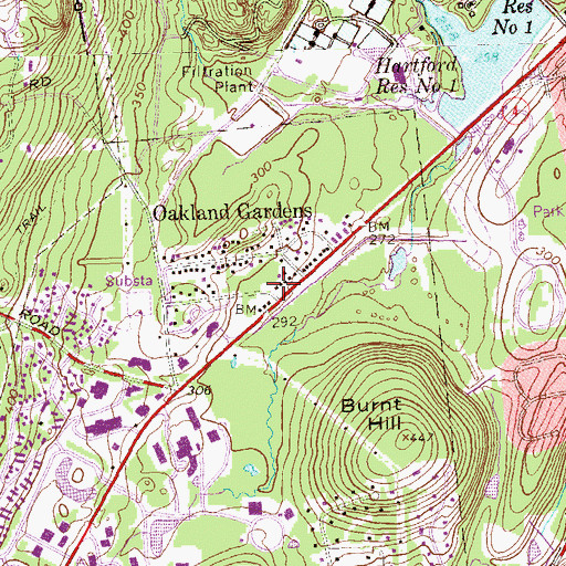 Topographic Map of Farmington Fire Department Oakland Gardens Fire Station, CT