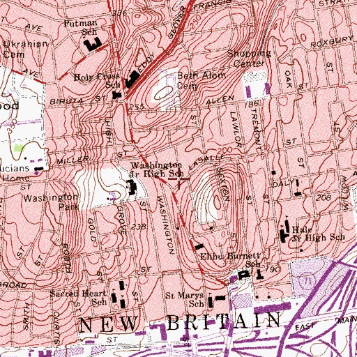 Topographic Map of New Britain Fire Department Station 1 Headquarters, CT