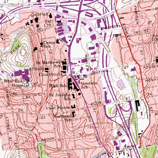 Topographic Map of New Britain Fire Department Station 2, CT