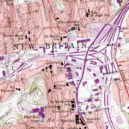 Topographic Map of New Britain Fire Chief's Office, CT