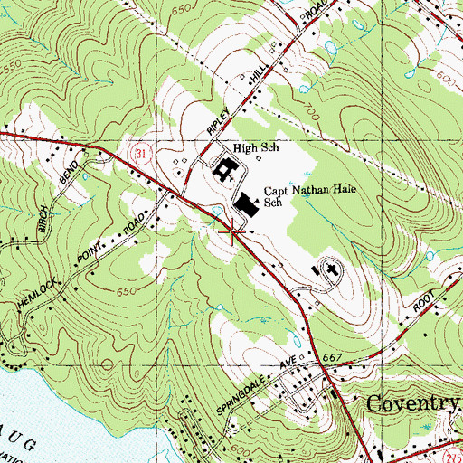 Topographic Map of Coventry Volunteer Fire Association Station 8 Headquarters, CT