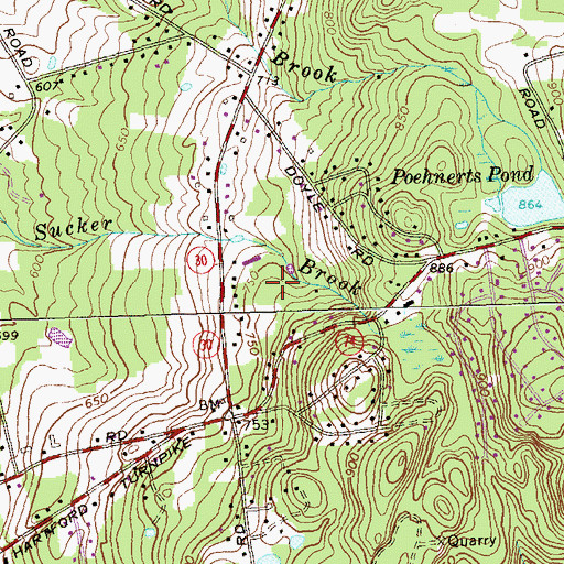 Topographic Map of Tolland Fire Department Station 140, CT