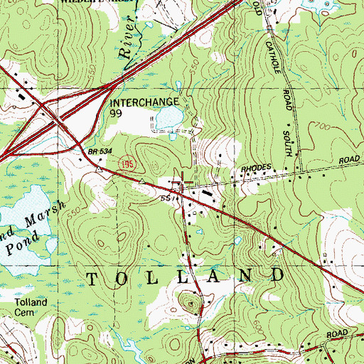 Topographic Map of Tolland Fire Department Station 240, CT