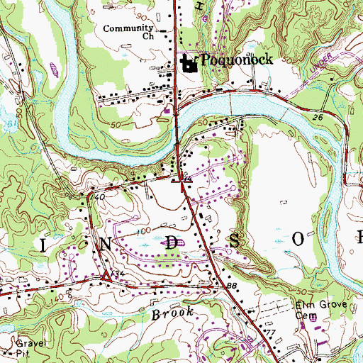 Topographic Map of Windsor Volunteer Fire Department Poquonock Station, CT