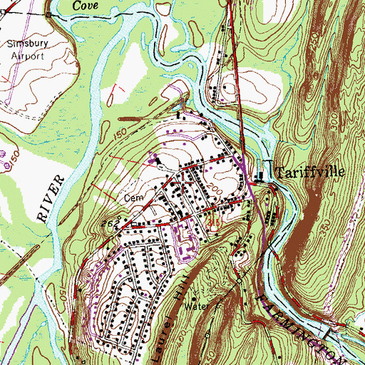 Topographic Map of Simsbury Volunteer Fire Company Tariffville Station, CT