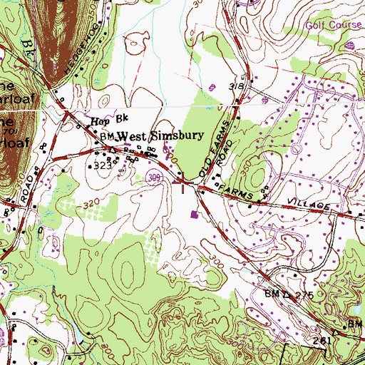 Topographic Map of Simsbury Volunteer Fire Company West Simsbury Station, CT