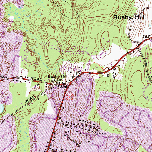 Topographic Map of Simsbury Volunteer Fire Company Bushy Hill Station, CT