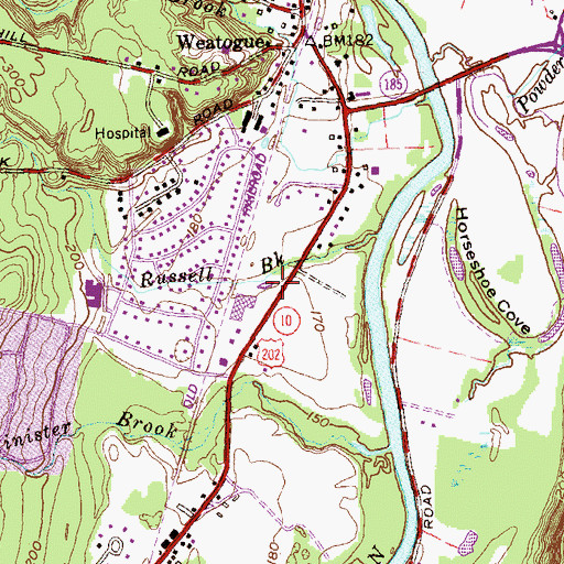 Topographic Map of Simsbury Volunteer Fire Company Weatogue Station, CT