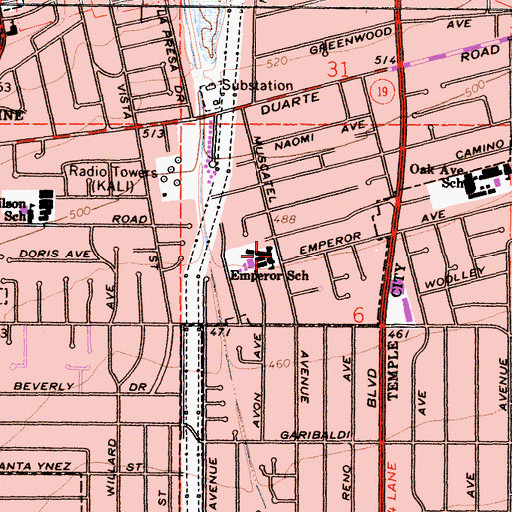 Topographic Map of Emperor Elementary School, CA