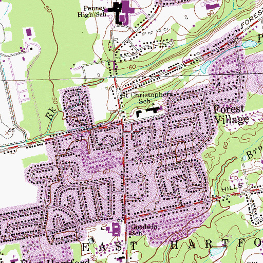 Topographic Map of East Hartford Fire Department Station 6, CT