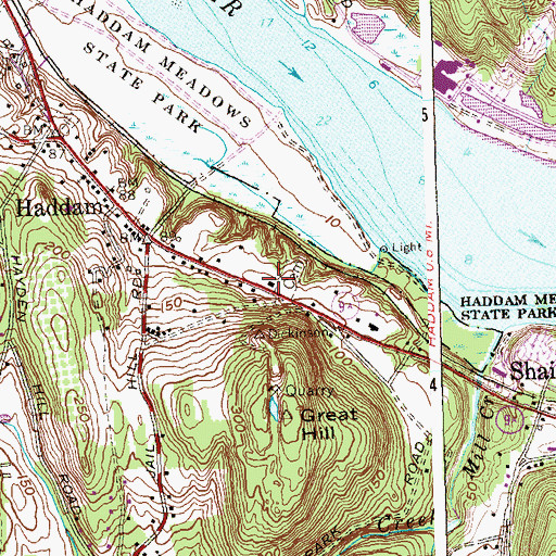 Topographic Map of Haddam Volunteer Fire Department Station 2, CT
