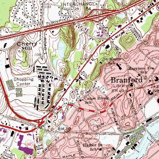 Topographic Map of Branford Fire Department Headquarters, CT