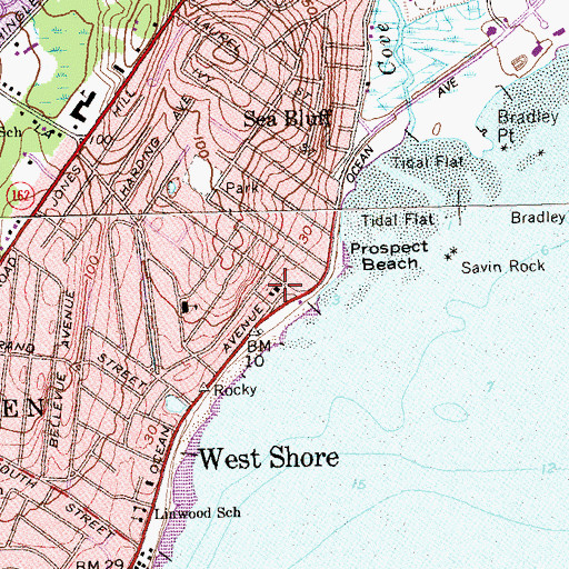 Topographic Map of West Shore Fire District Headquarters, CT