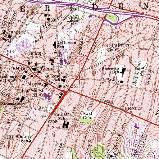 Topographic Map of Meriden Fire Engine Company 3 / Headquarters, CT