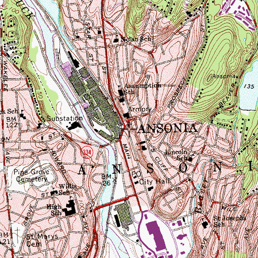 Topographic Map of Ansonia Fire Department Eagle Hose Company 6, CT